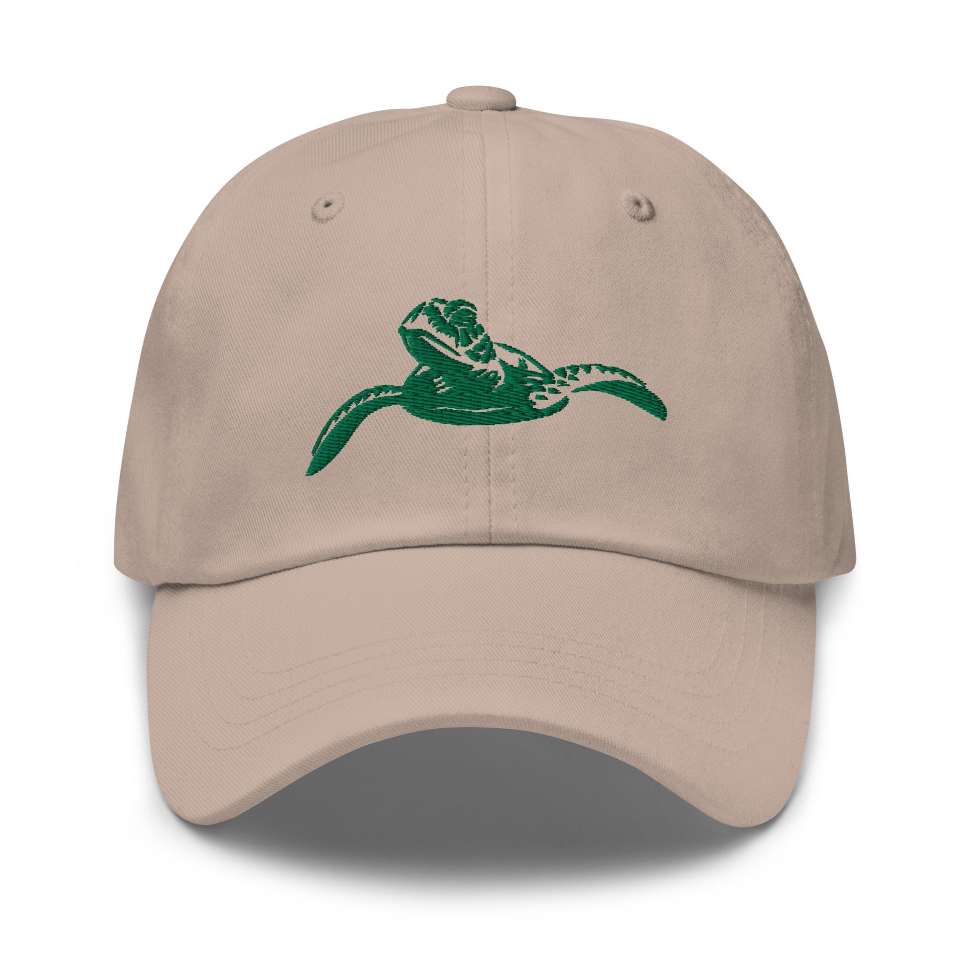 front view, slow & steady khaki dad hat