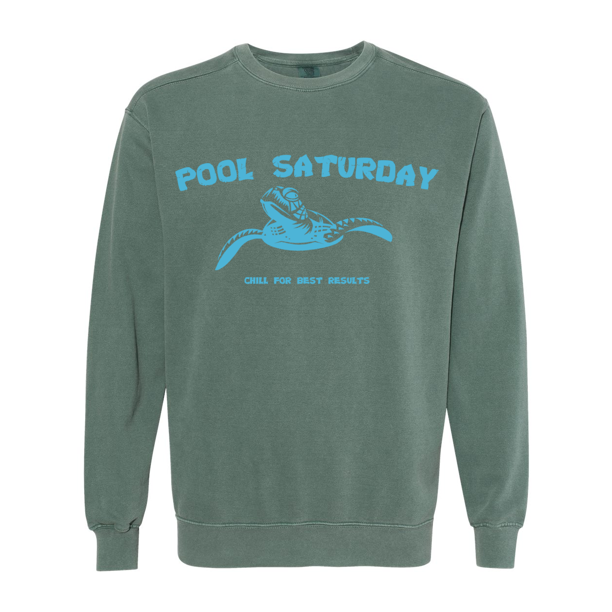 front view. slow & steady mystic green lifestyle crewneck