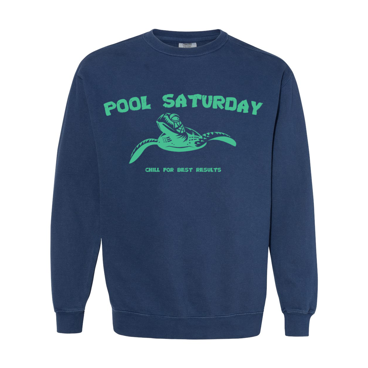 front view, slow & steady midnight navy lifestyle crewneck