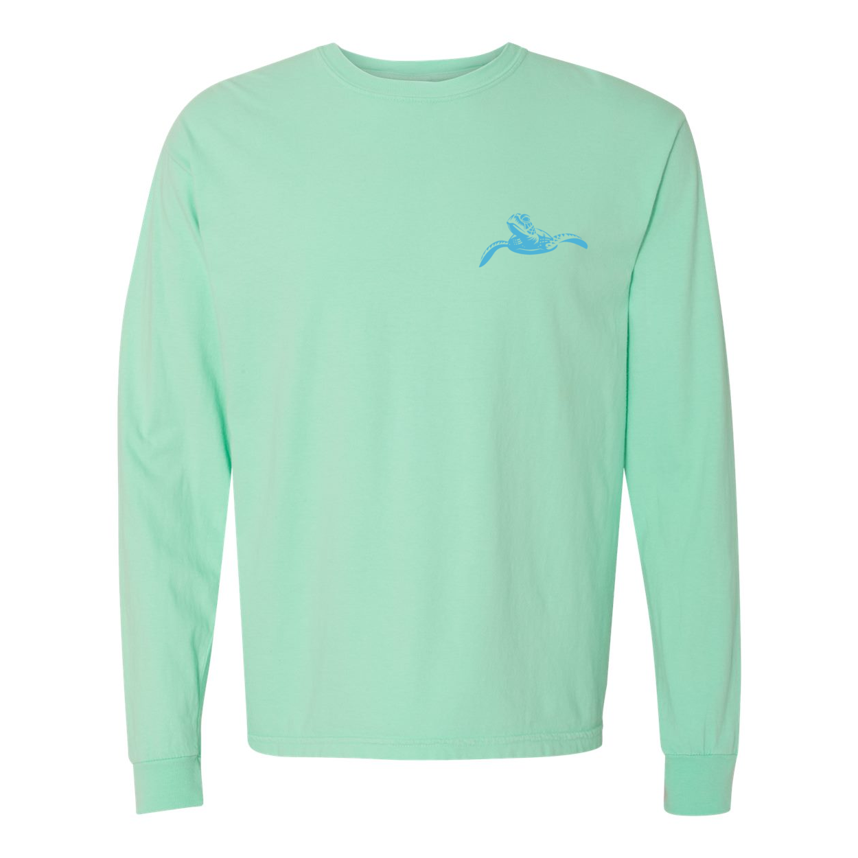 front view, slow & steady blue frosted mint long sleeve tee