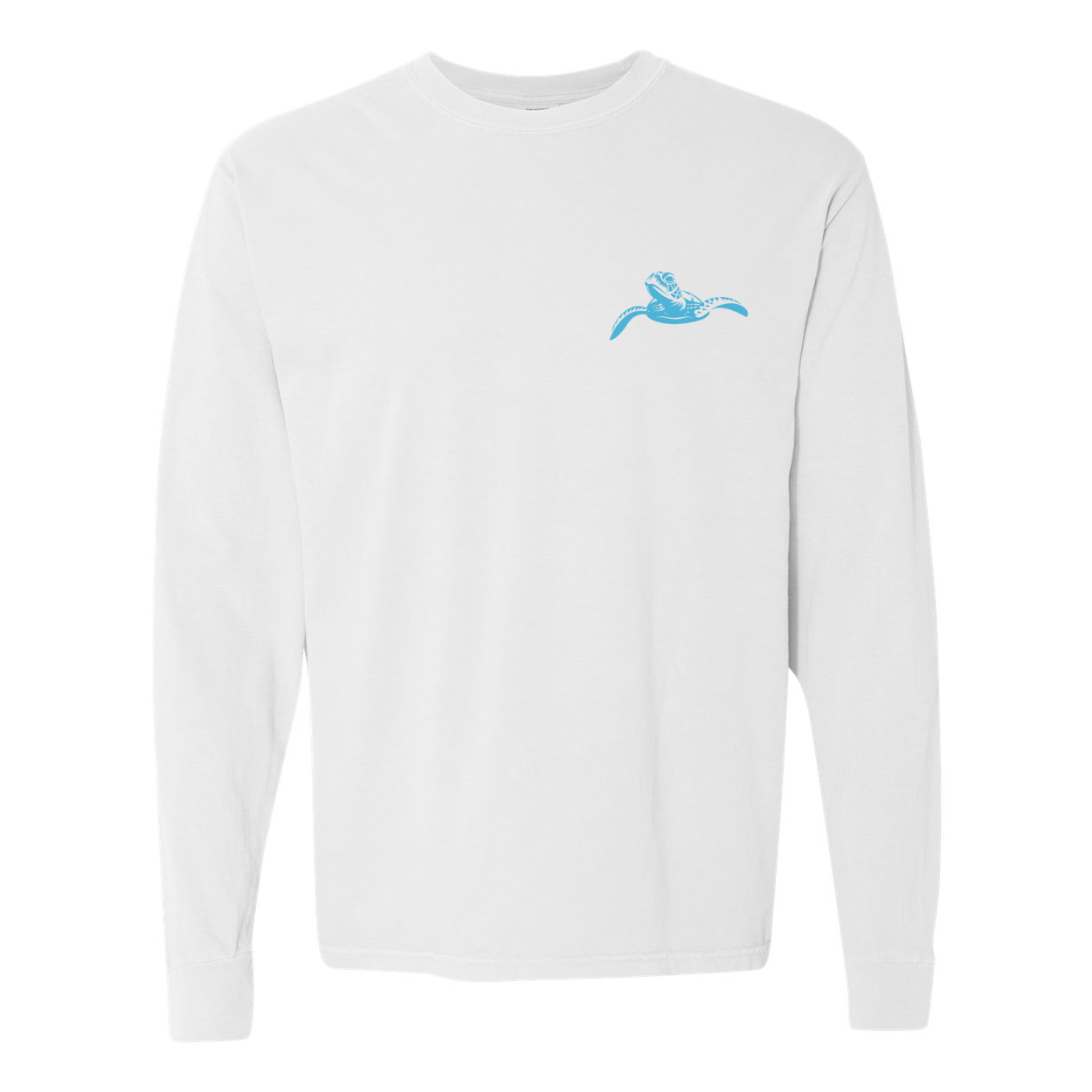 front view, slow & steady blue smoke white long sleeve tee