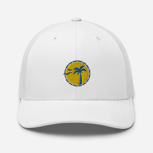 Front View, Palm Tree White Trucker Hat